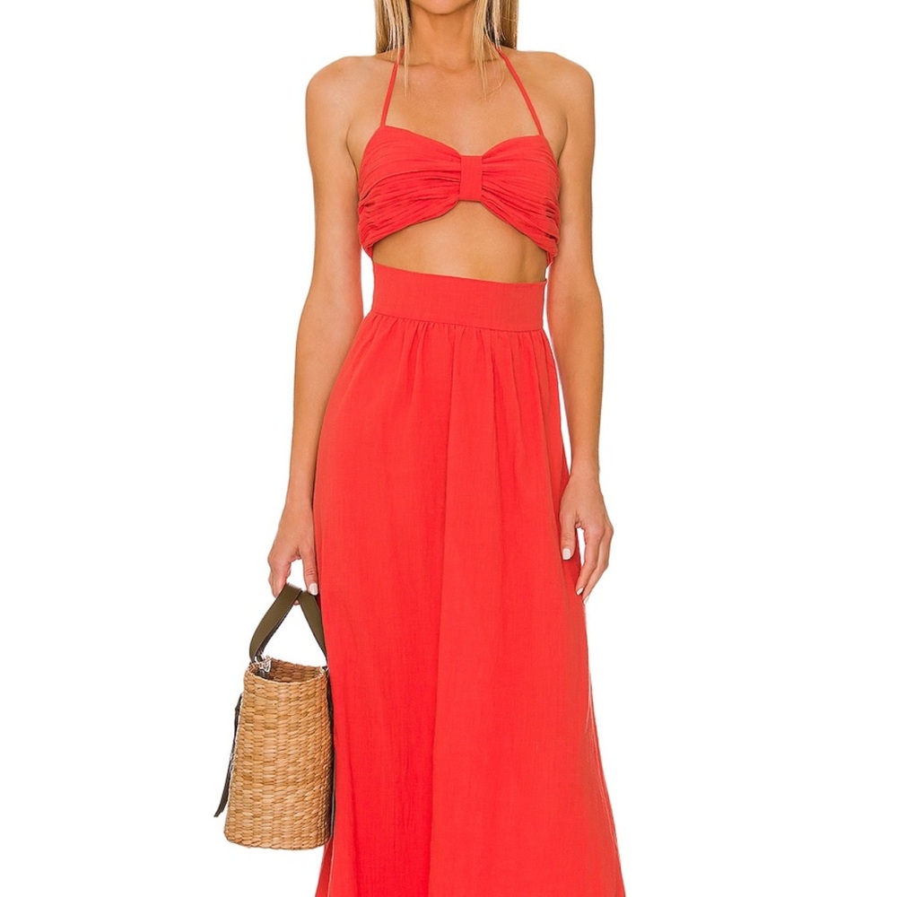 Red Orange Halter Maxi Dress